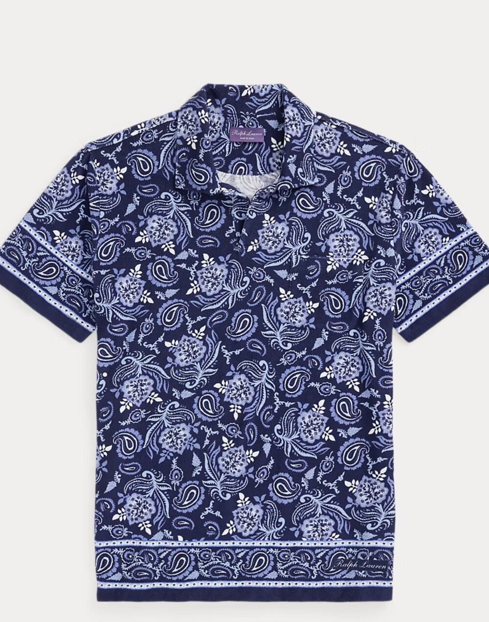 Ralph Lauren Purple Label Paisley-Print Riviera Terry Polo Shirt Blue Italy